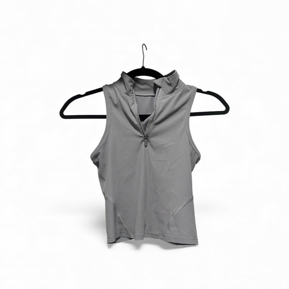 🔥 LULULEMON WOMENS RIB ZIP FRONT CROPPED TANK TOP- Rhino grey - size 00
